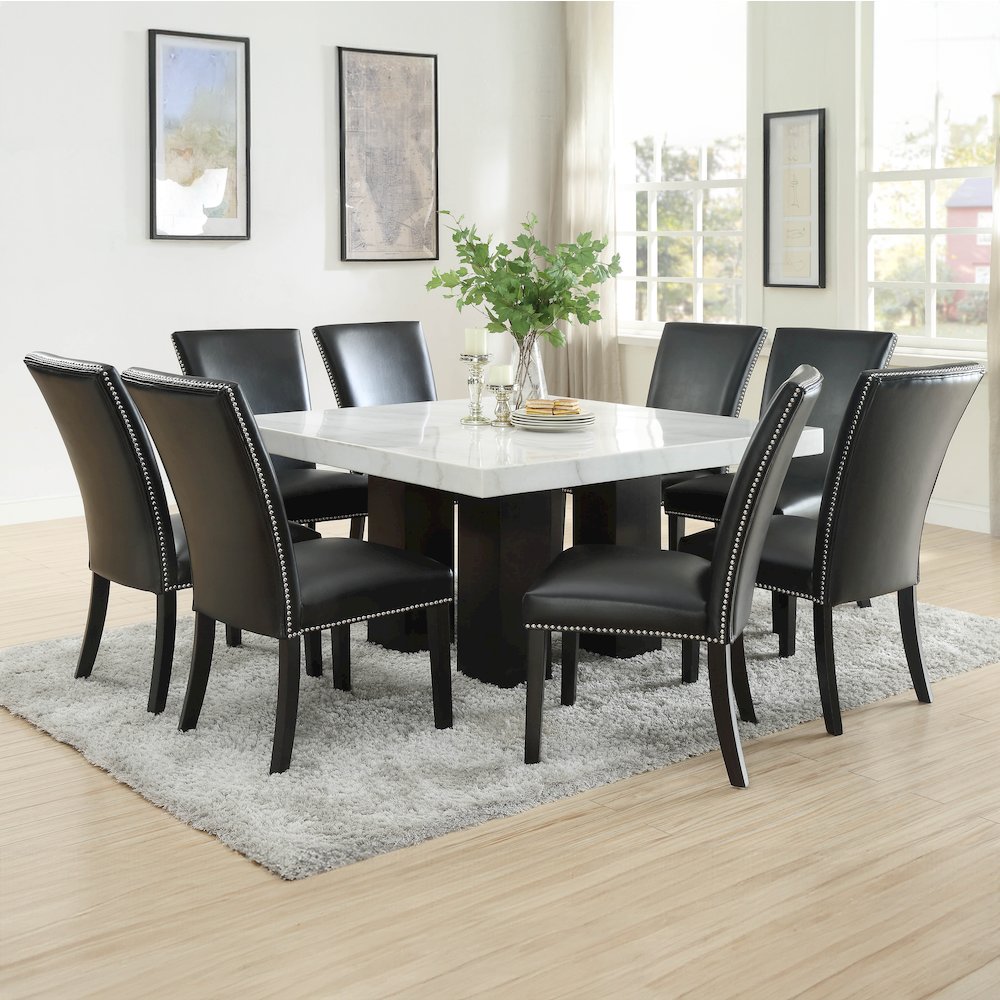 Camila 9PC Square Dining Set Black Chair