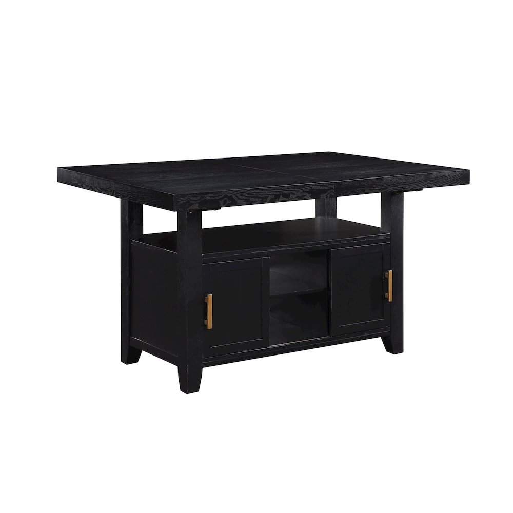 Yves Black Counter Table With Storage and 4 Grey Counter Chairs