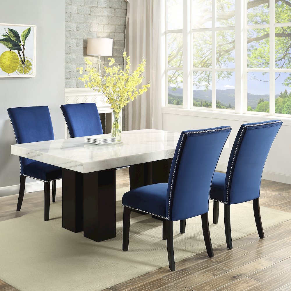 Camila 5PC Rectangle Dining Set Blue Chair