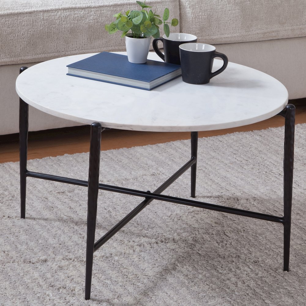 Loxie White Marble Top Round Cocktail Tb