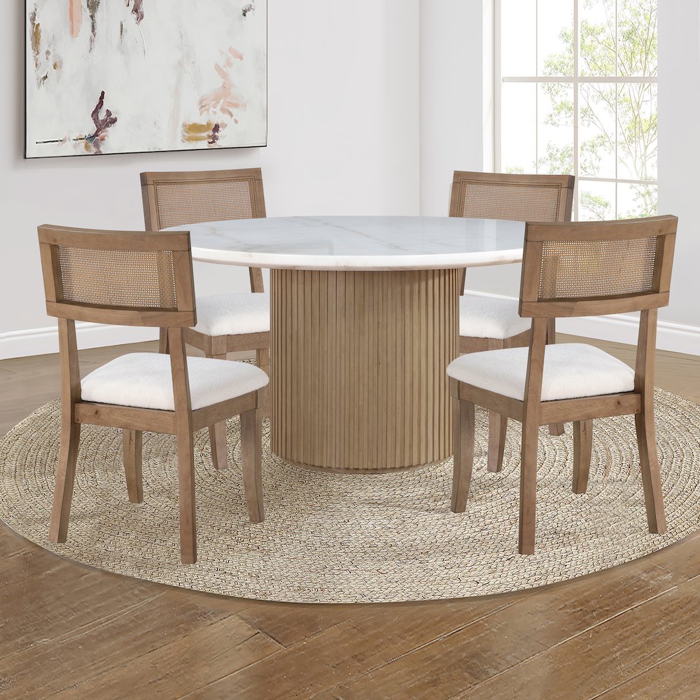 Colvin 5PC 52″ White Marble Tbl w/ Chair