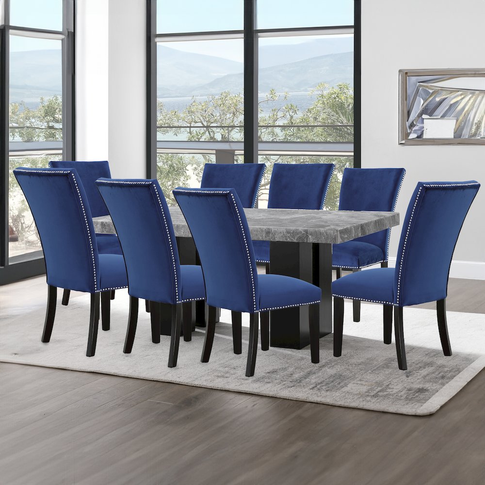 Camila 9PC Rectangle Dining Set Blue Chair