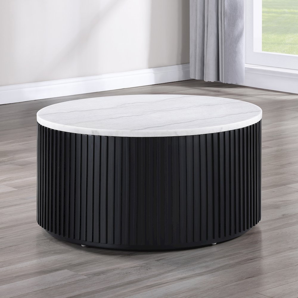 36″ Round White Marble Top Coffee Table with Casters