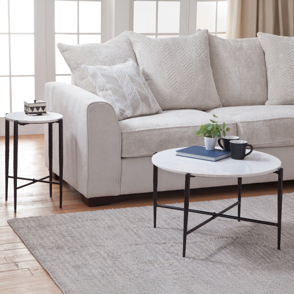 Loxie White Marble Top Round Cocktail Tb