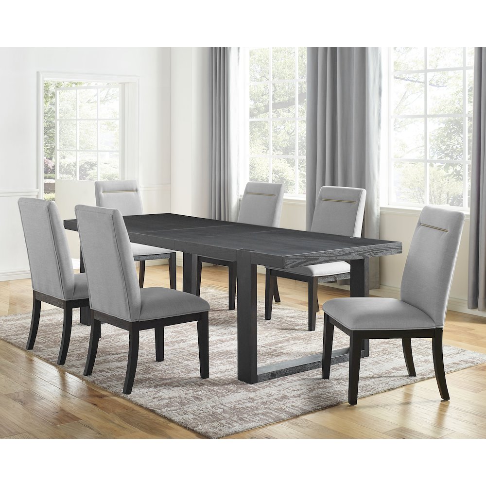 Yves Black Dining Table With 6 Grey Chairs