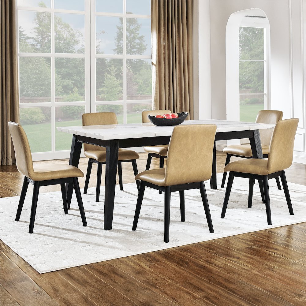 Vida 7-Piece White Marble Dining Set