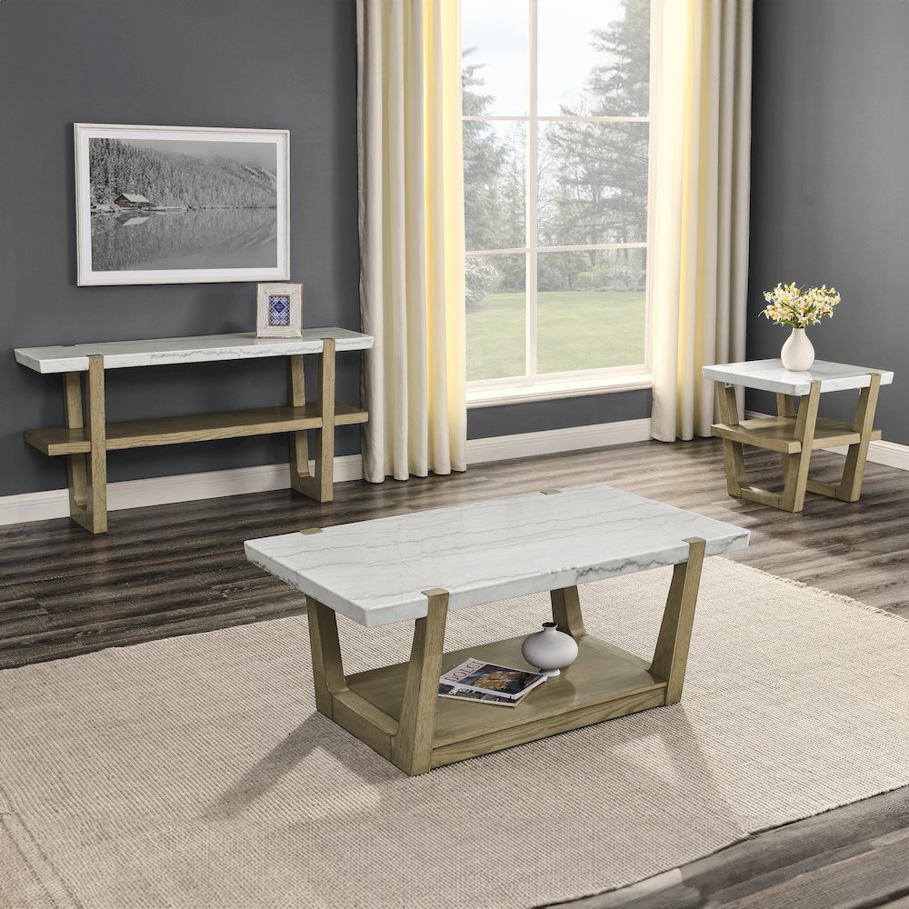 Perth White Marble 3-Piece Table Set (Cocktail