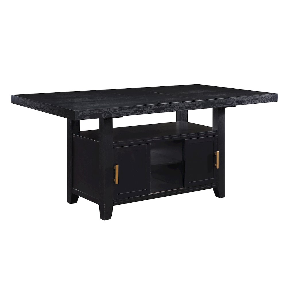 Yves Black Counter Table With Storage and 6 Grey Counter Chairs