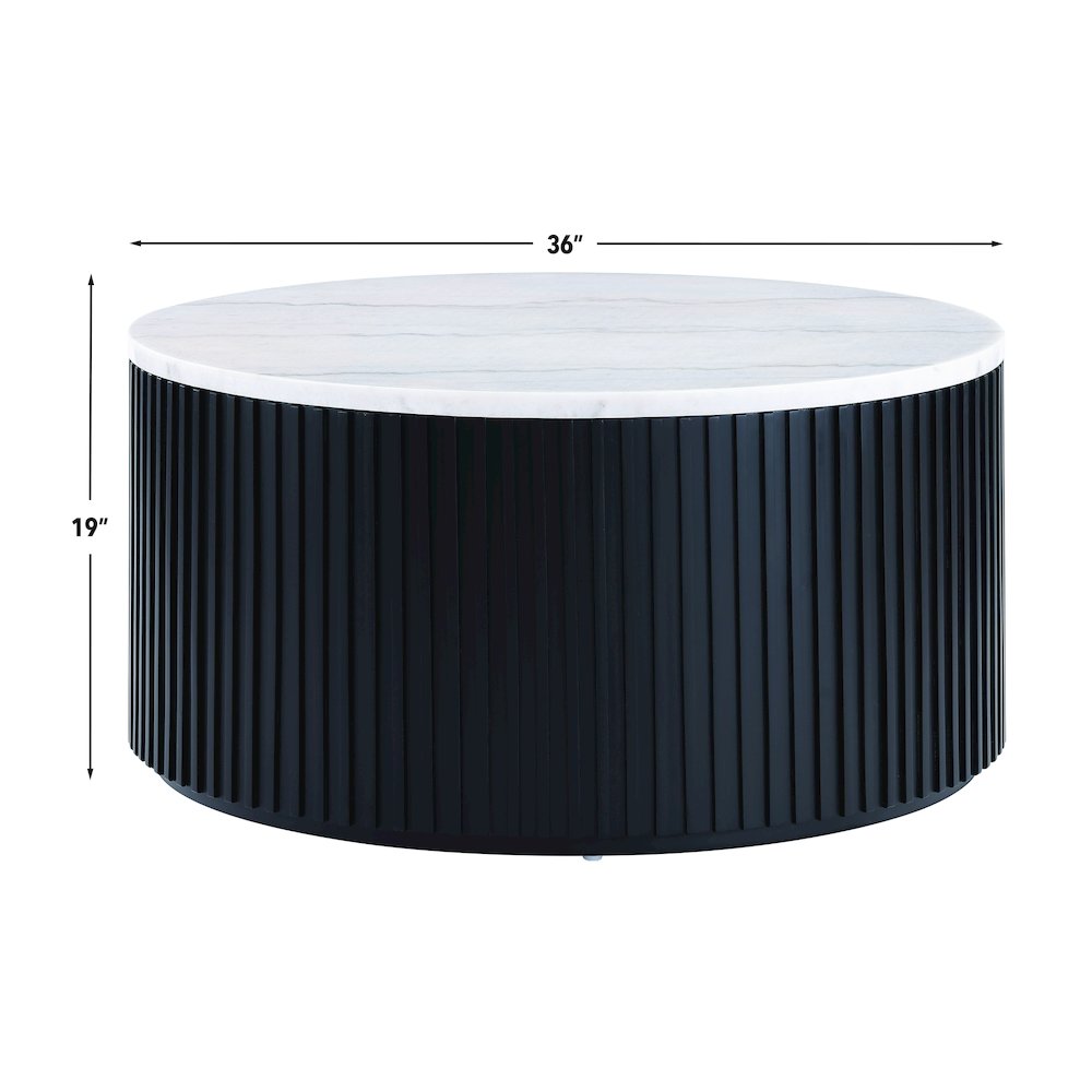 36″ Round White Marble Top Coffee Table with Casters