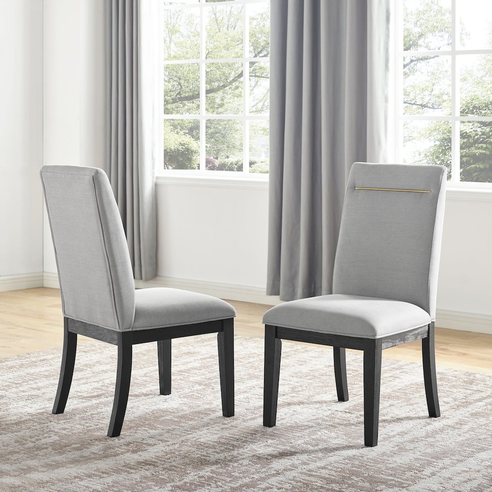Yves Black Dining Table With 6 Grey Chairs and Server