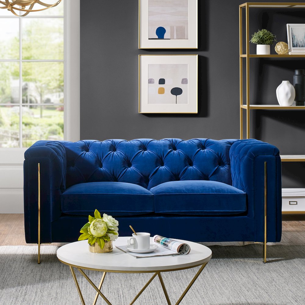 Charlene Blue Velvet Loveseat