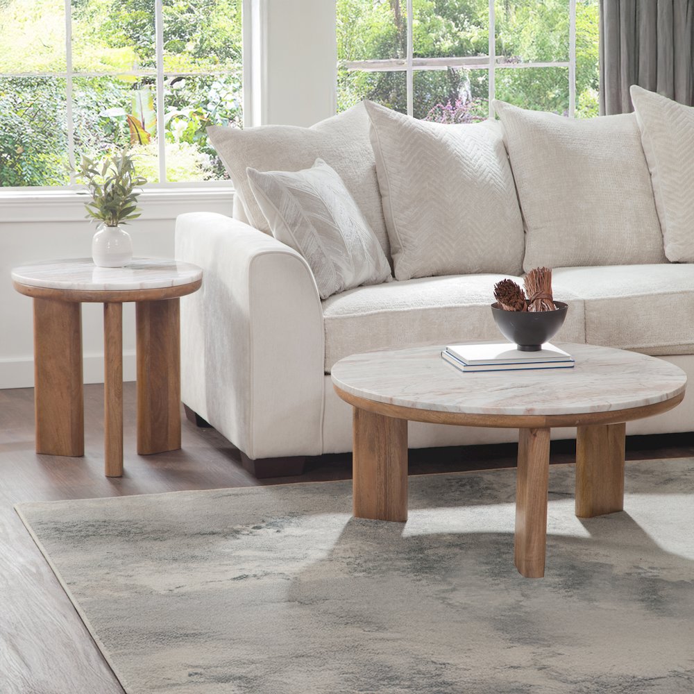 Sidney Brown Marble Top Round End Table