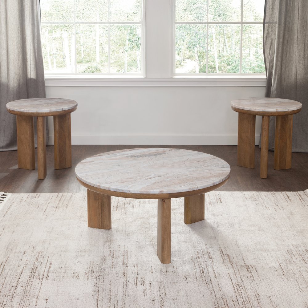 Sidney Brown Marble Top Round End Table