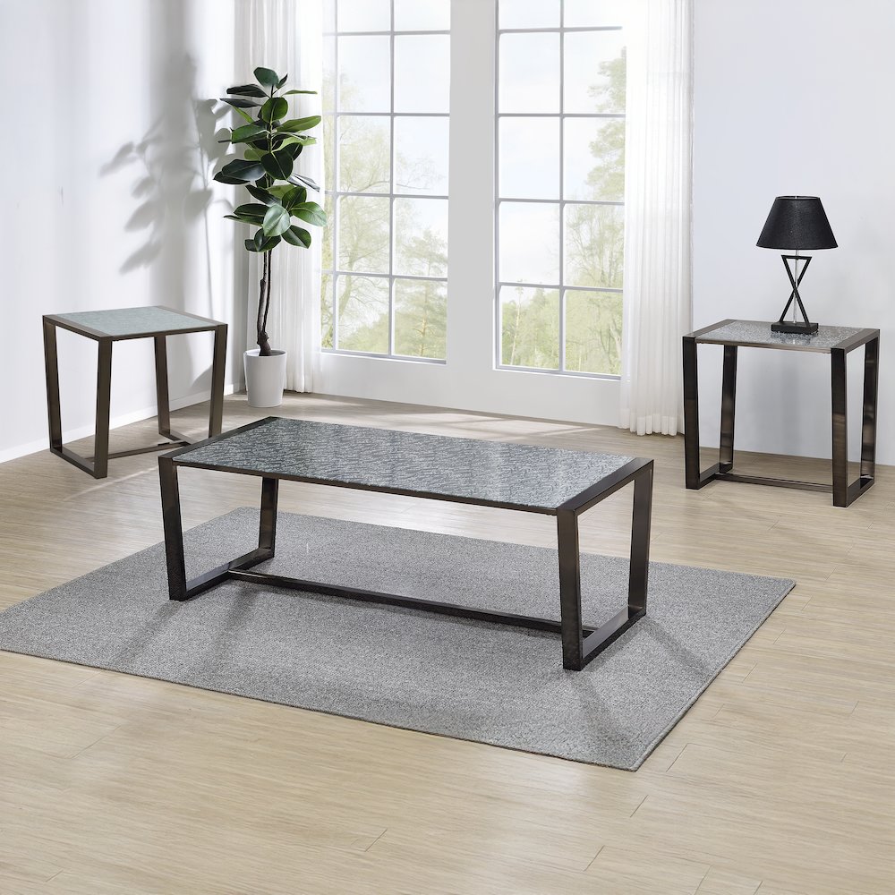 Mazie Coffee Table with Patterned Mirror Top