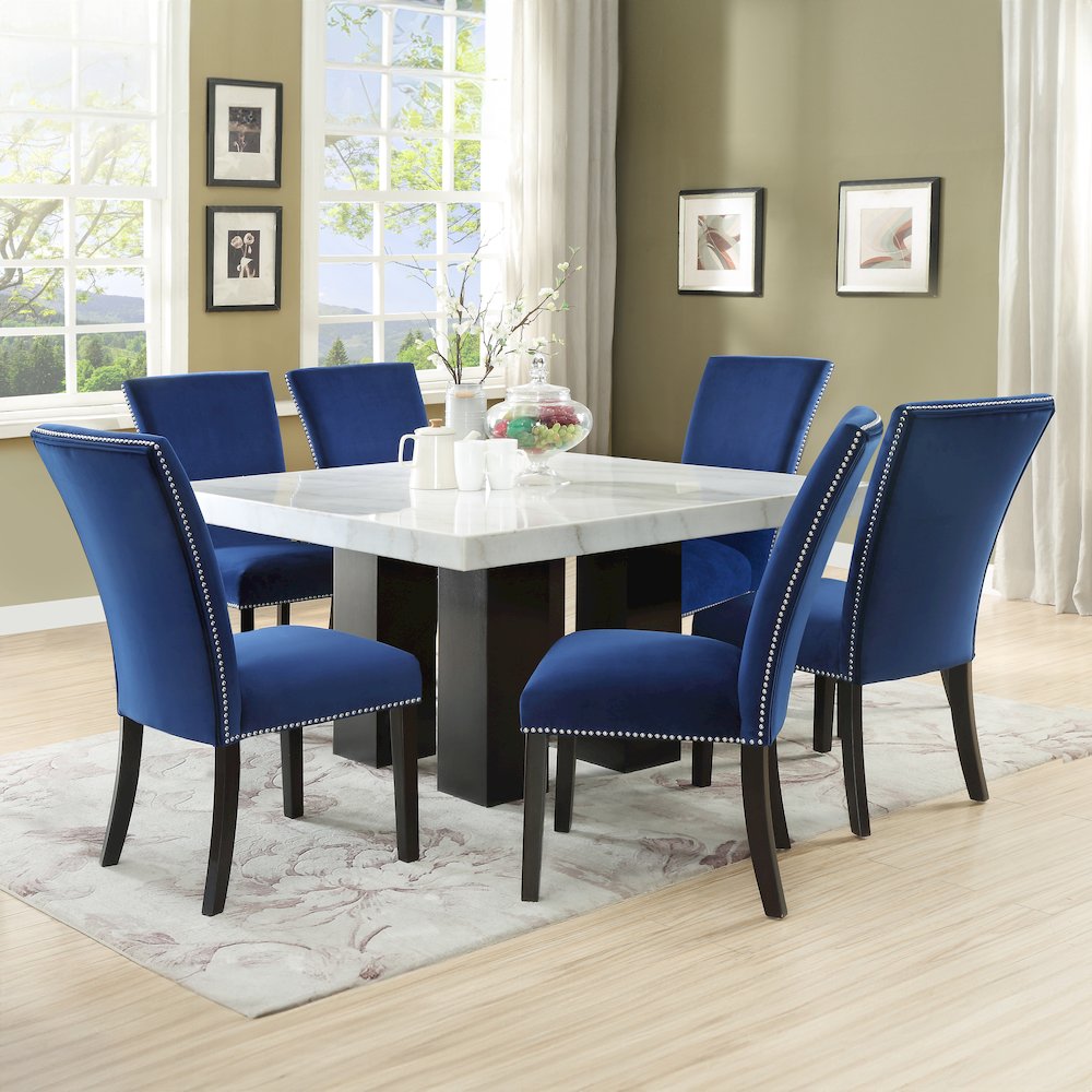 Camila Square 7PC Dining Set Blue Chair