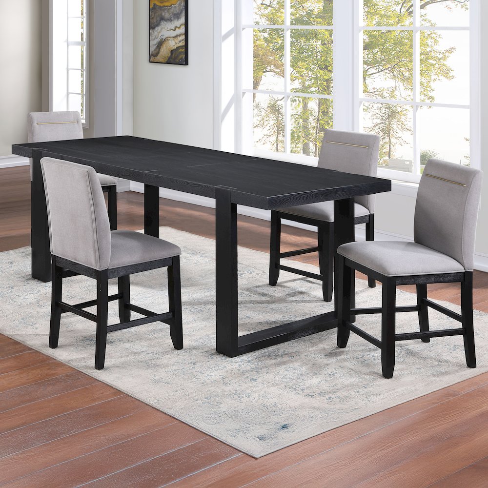 Yves Black Counter Table With 4 Grey Counter Chairs