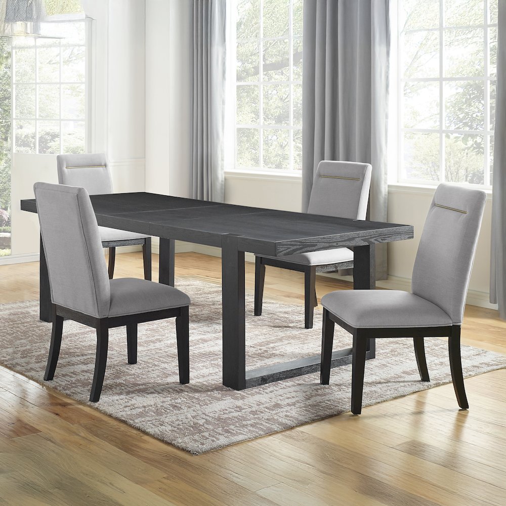 Yves Black Dining Table With 4 Grey Chairs
