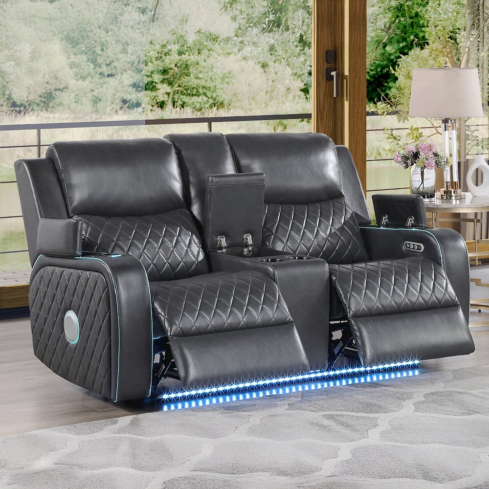 Luna Charcoal Power Console Loveseat