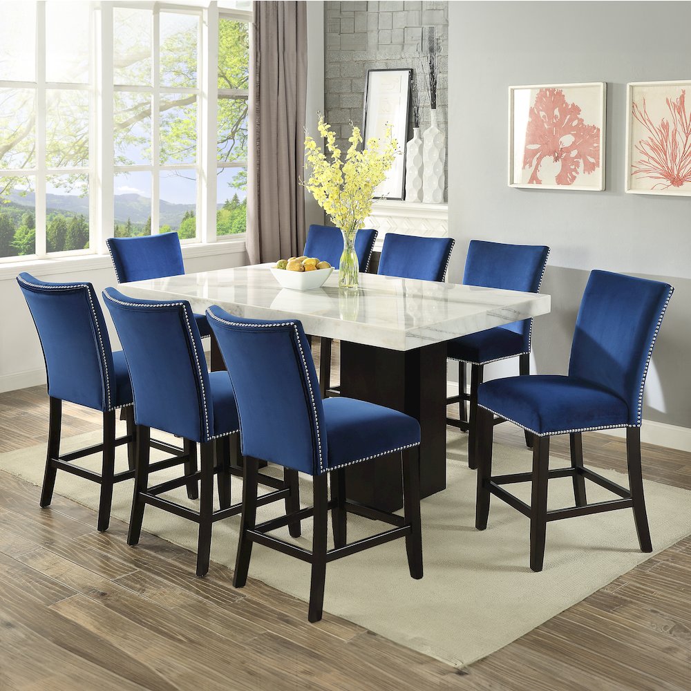Camila 9PC Rectangle Counter Set Blue Chair