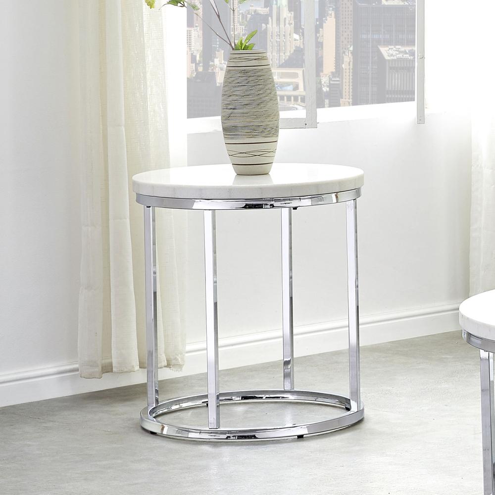 Echo White Marble Top Round End