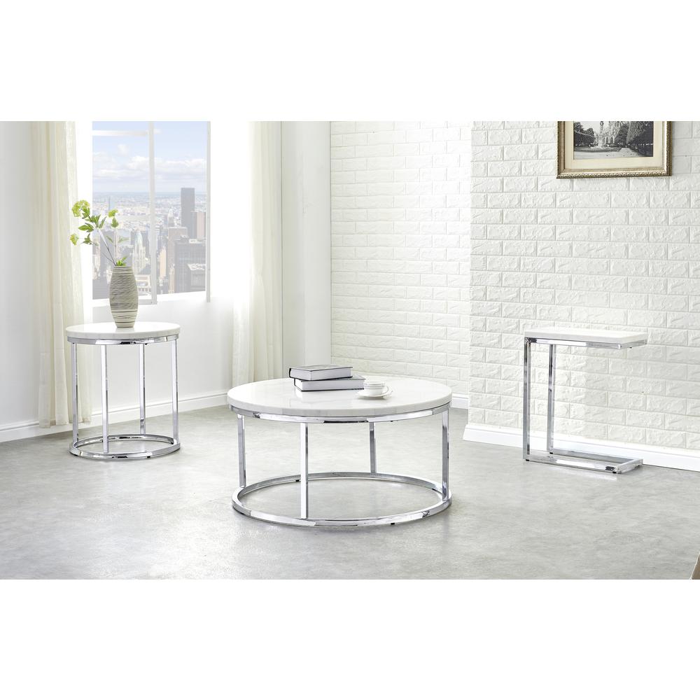 Echo White Marble Top Round End