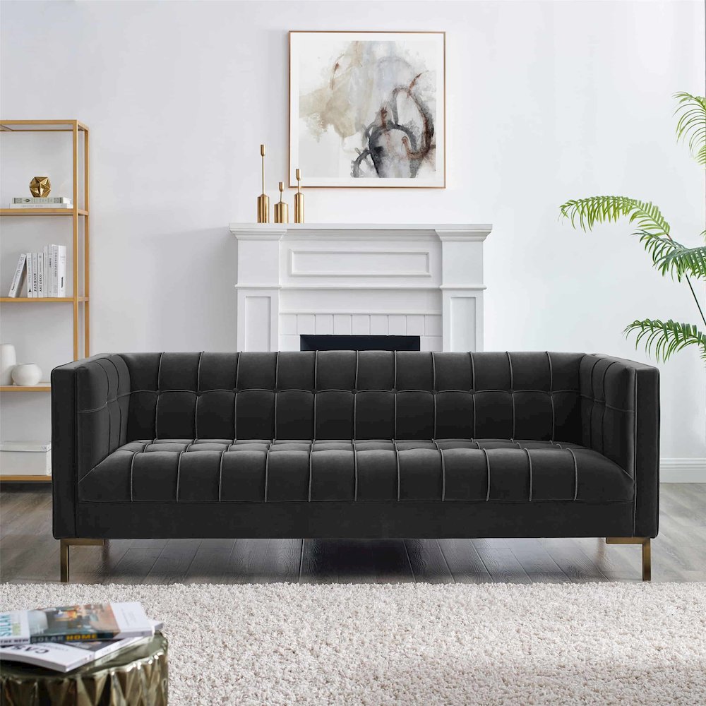 Isaac Gray Velvet Sofa
