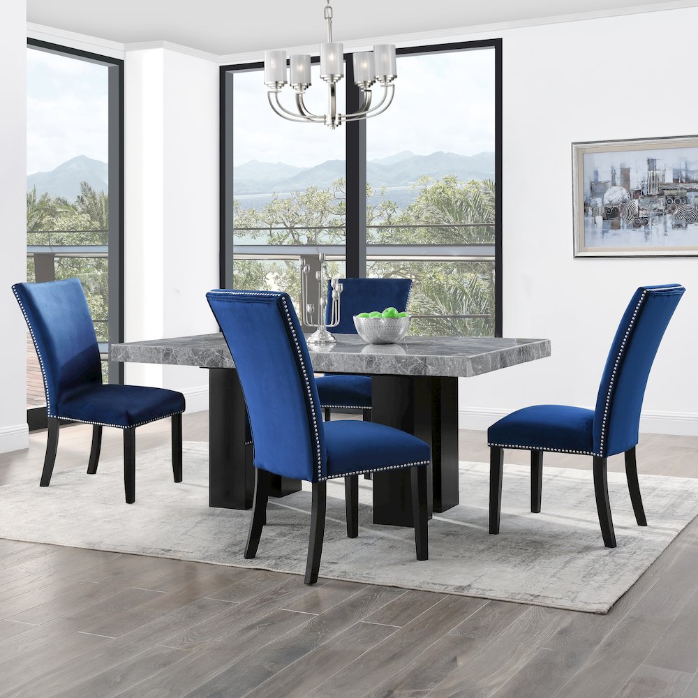 Camila 5PC Rectangle Dining Set Blue Chair