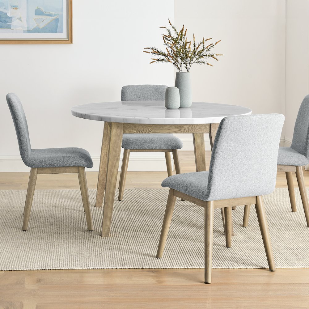 Vida 5-Piece 48″ Round White Marble Dining Set