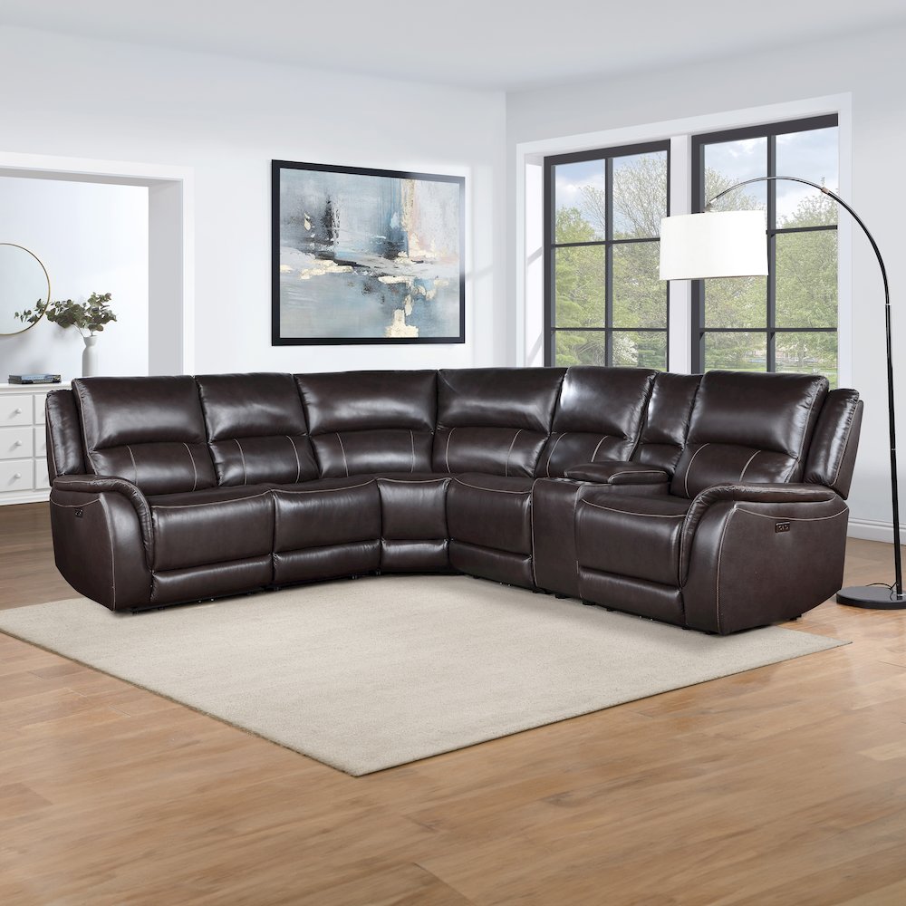 Alexandria 5-Piece Dual-Power Leather Reclining Sectional