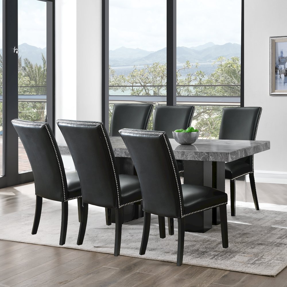 Camila 7PC Rectangle Dining Set Black Chair