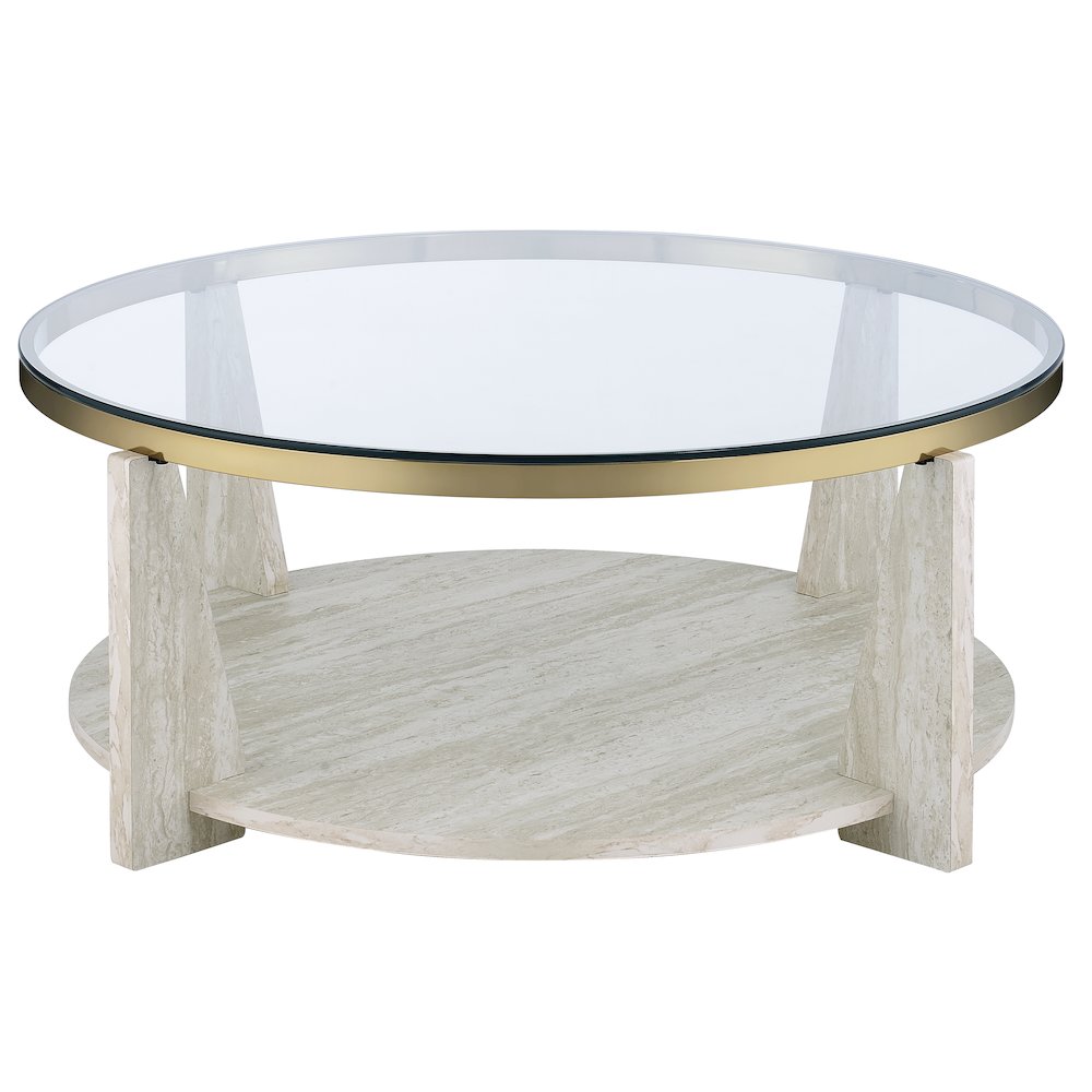 Wanda 42″ Round Glass Top Coffee Table with Casters
