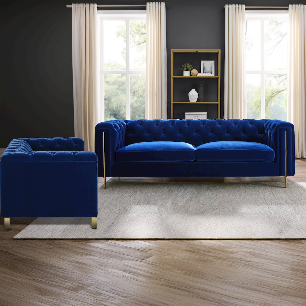 Charlene Blue Velvet Sofa Love 2PC