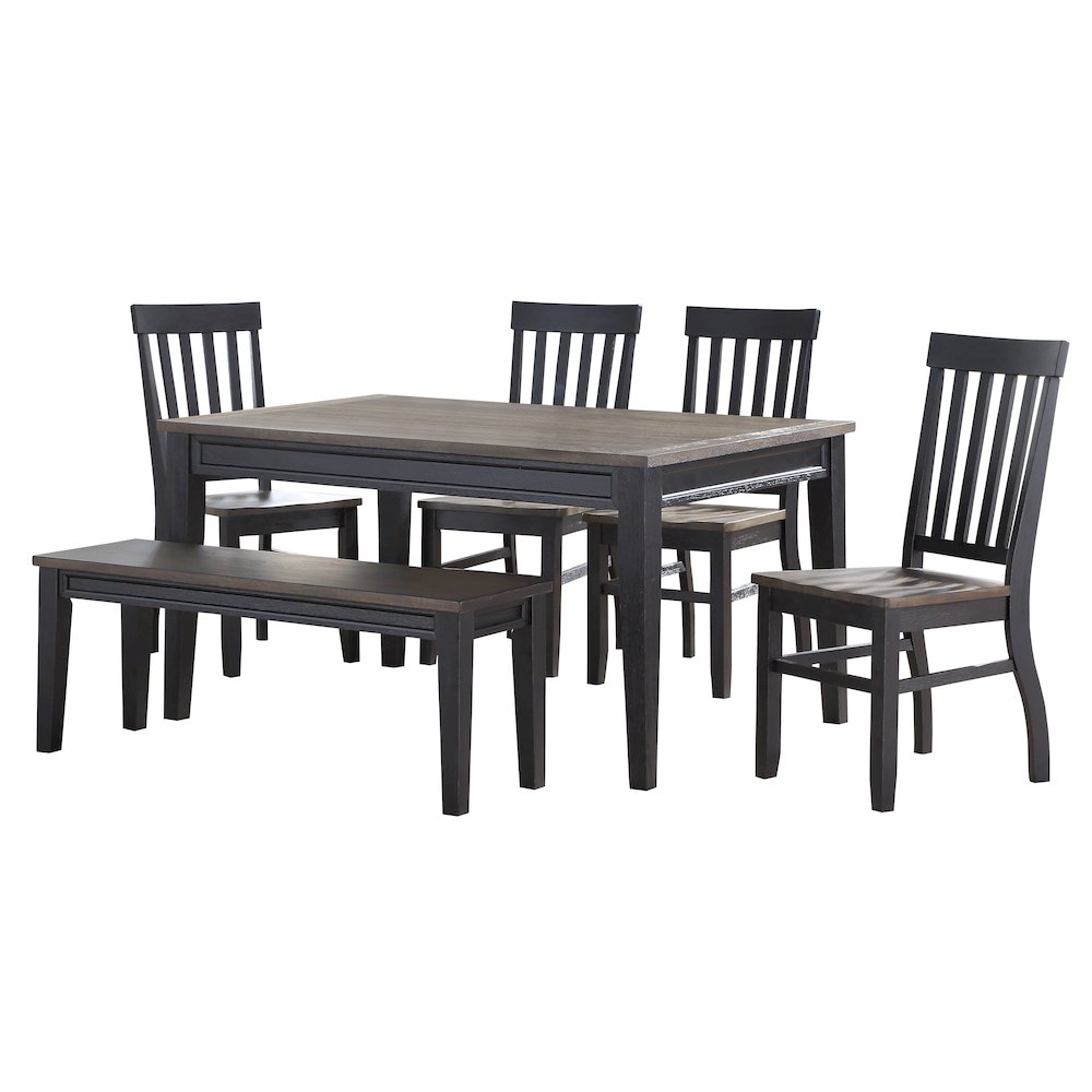 Raven Noir Dining Table with Bench and 4 Chairs