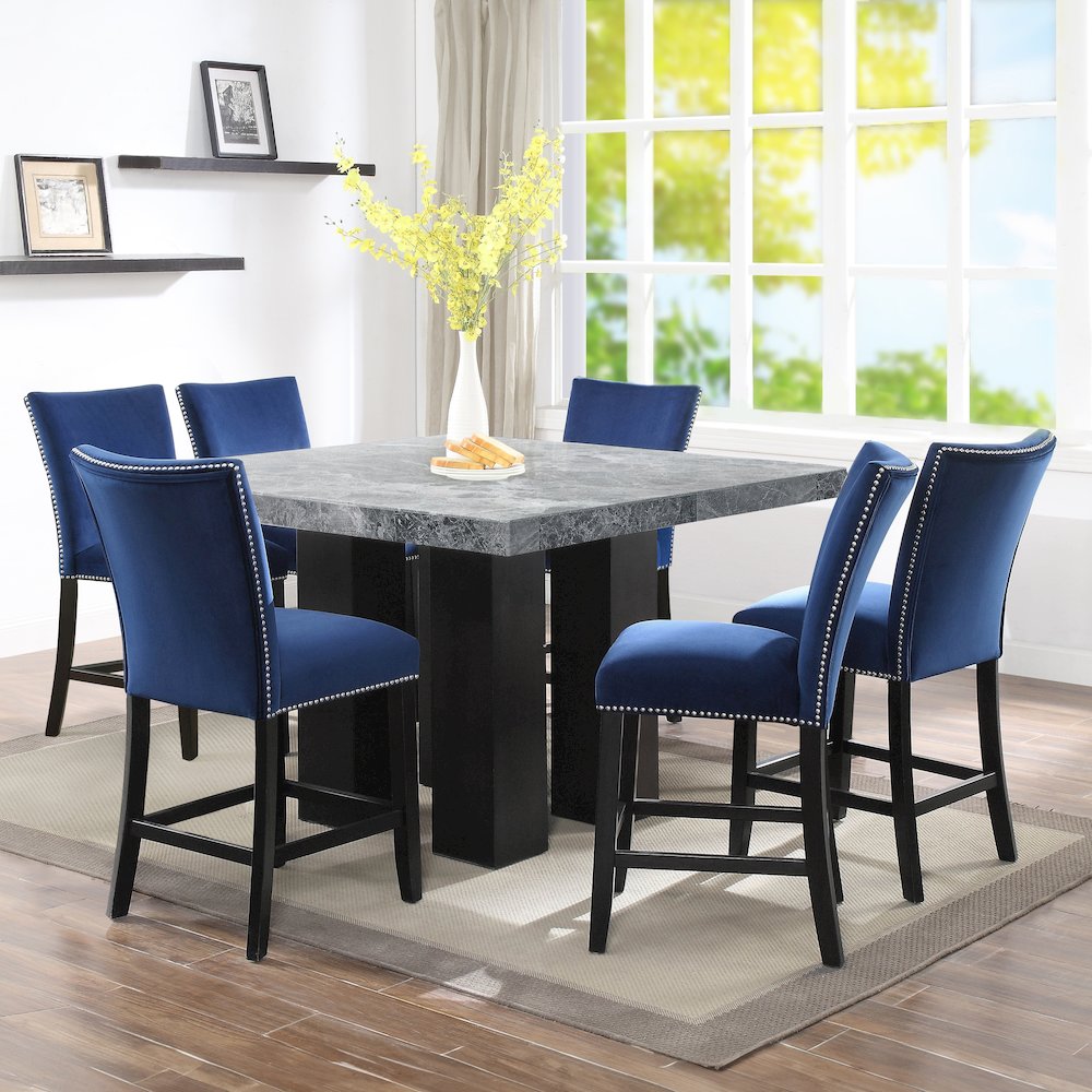Camila Square 7PC Counter Set Blue Chair