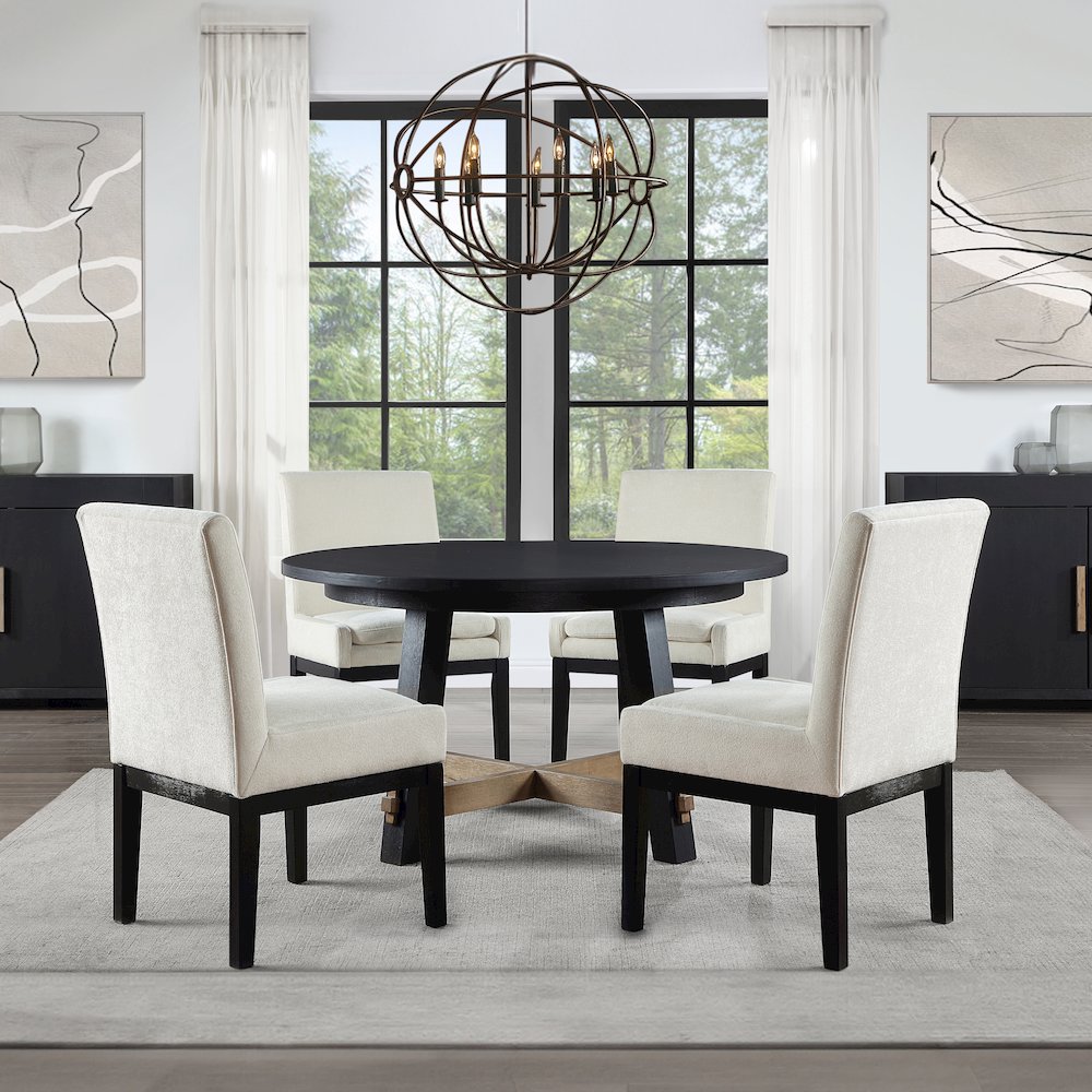Aubrey 5-Piece 54″ Round Dining Table with 4 Upholstered Parsons Chairs