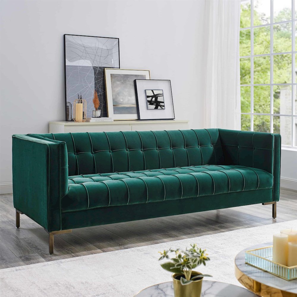 Isaac Green Velvet Sofa