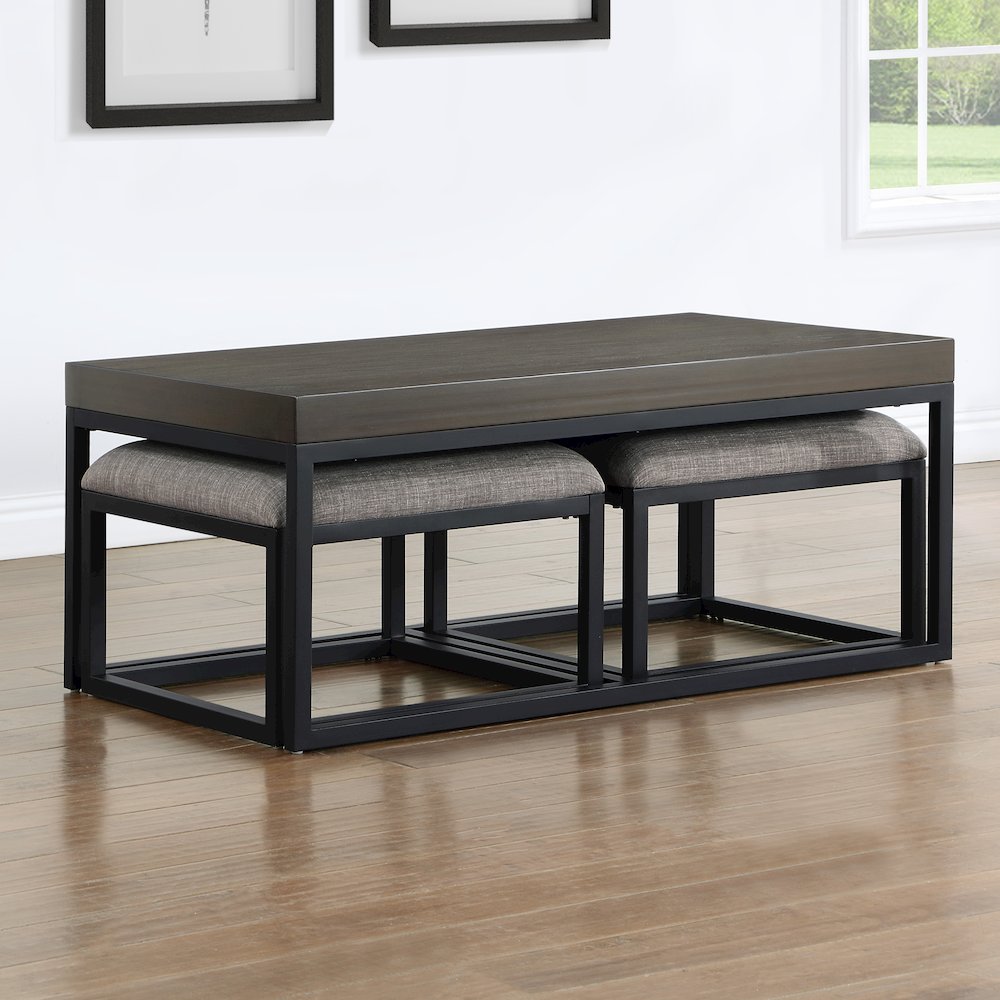 Yukon Rectangular Nesting Table with 2 Stools