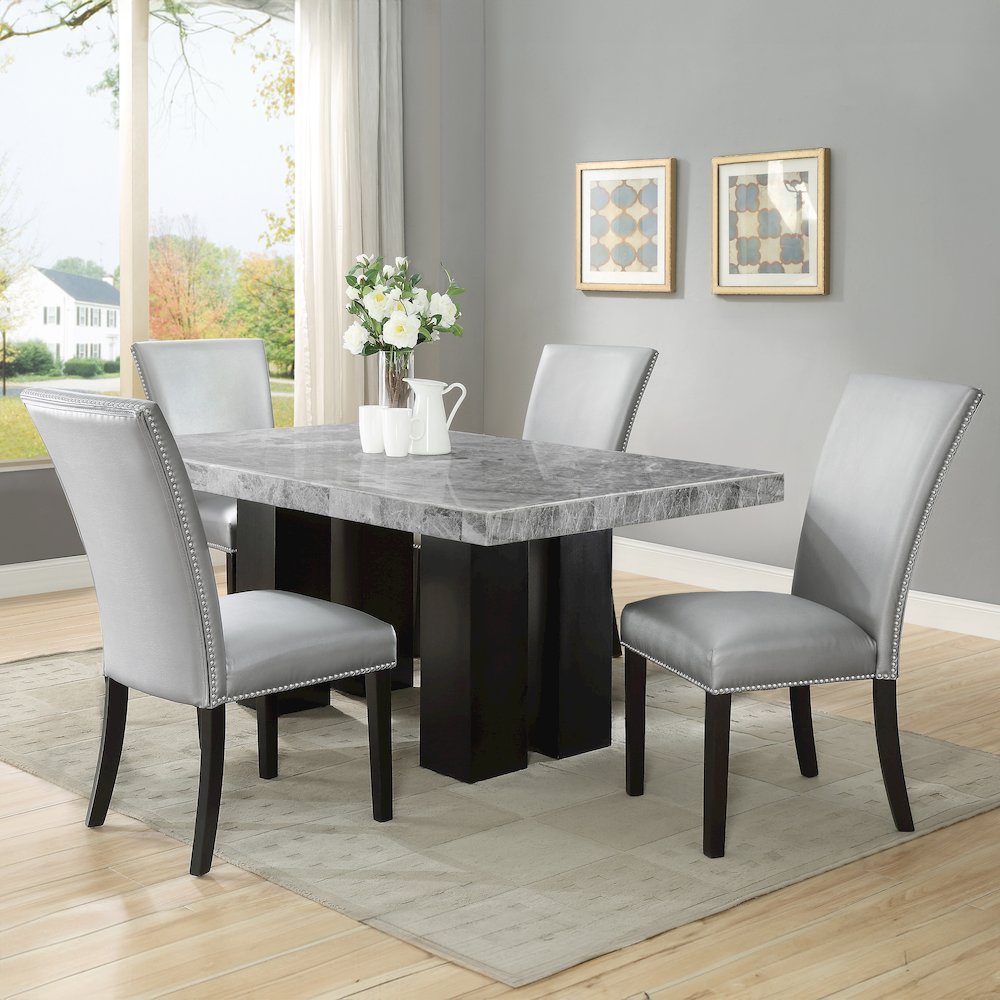 Camila 5PC Rectangle Dining Set Silver Chair
