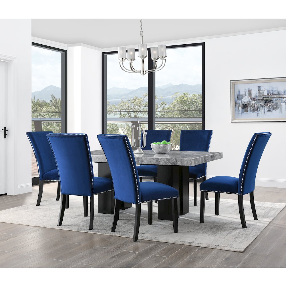 Camila 7PC Rectangle Dining Set Blue Chair