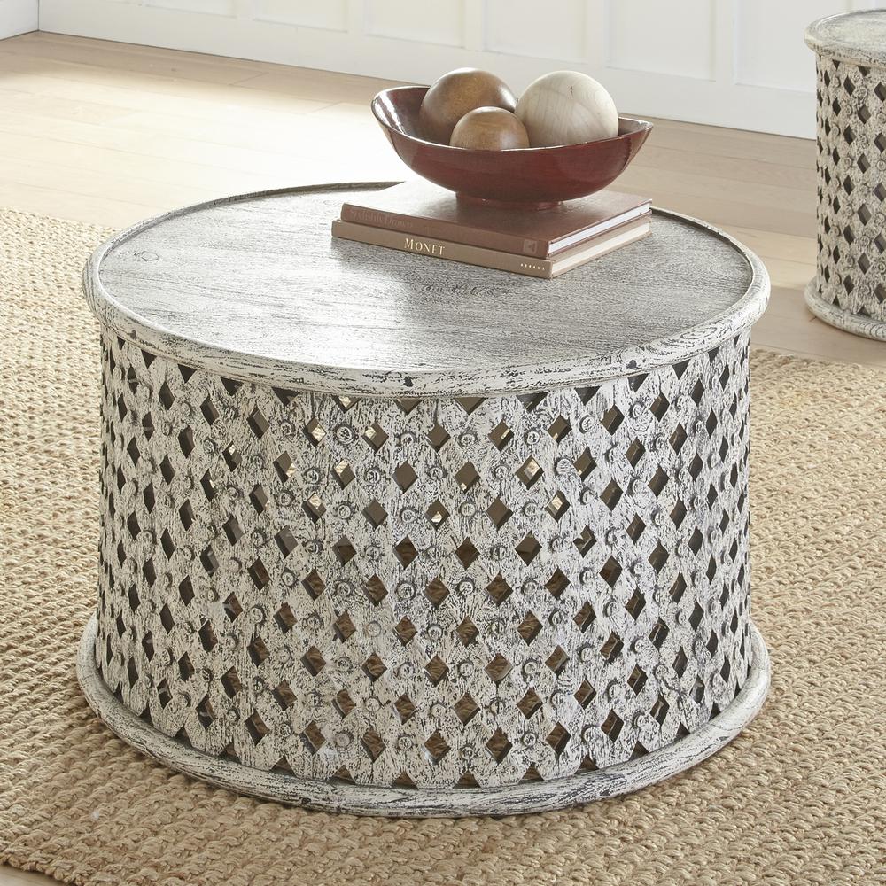 Samir Round Tribal Carved Wood