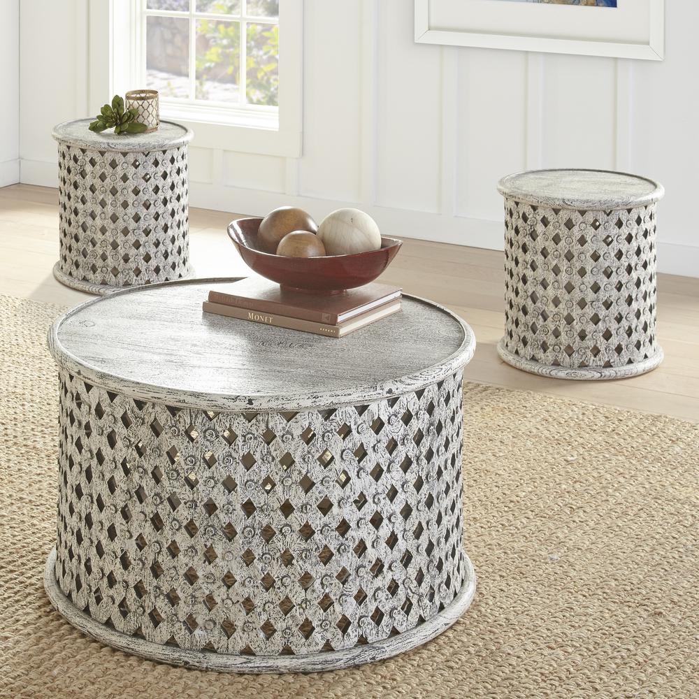 Samir Round Tribal Carved Wood