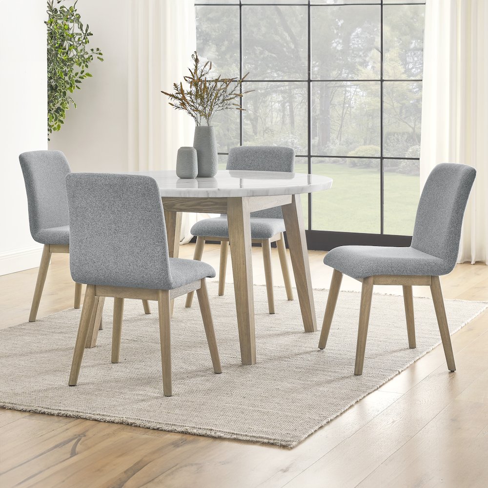 Vida 5-Piece 48″ Round White Marble Dining Set