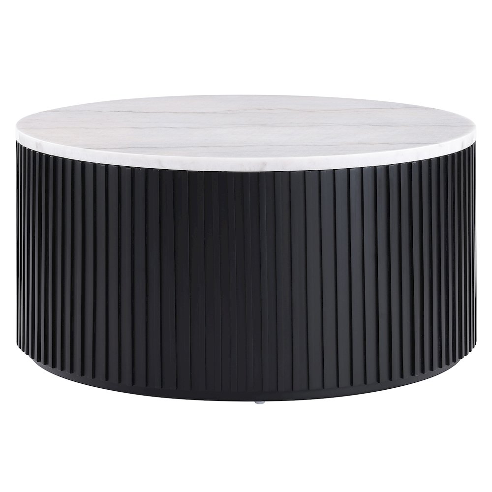 36″ Round White Marble Top Coffee Table with Casters