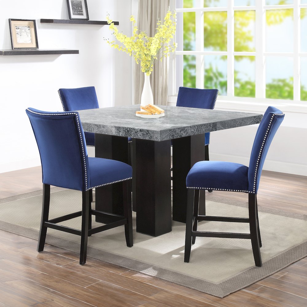 Camila Square 5PC Counter Set Blue Chair