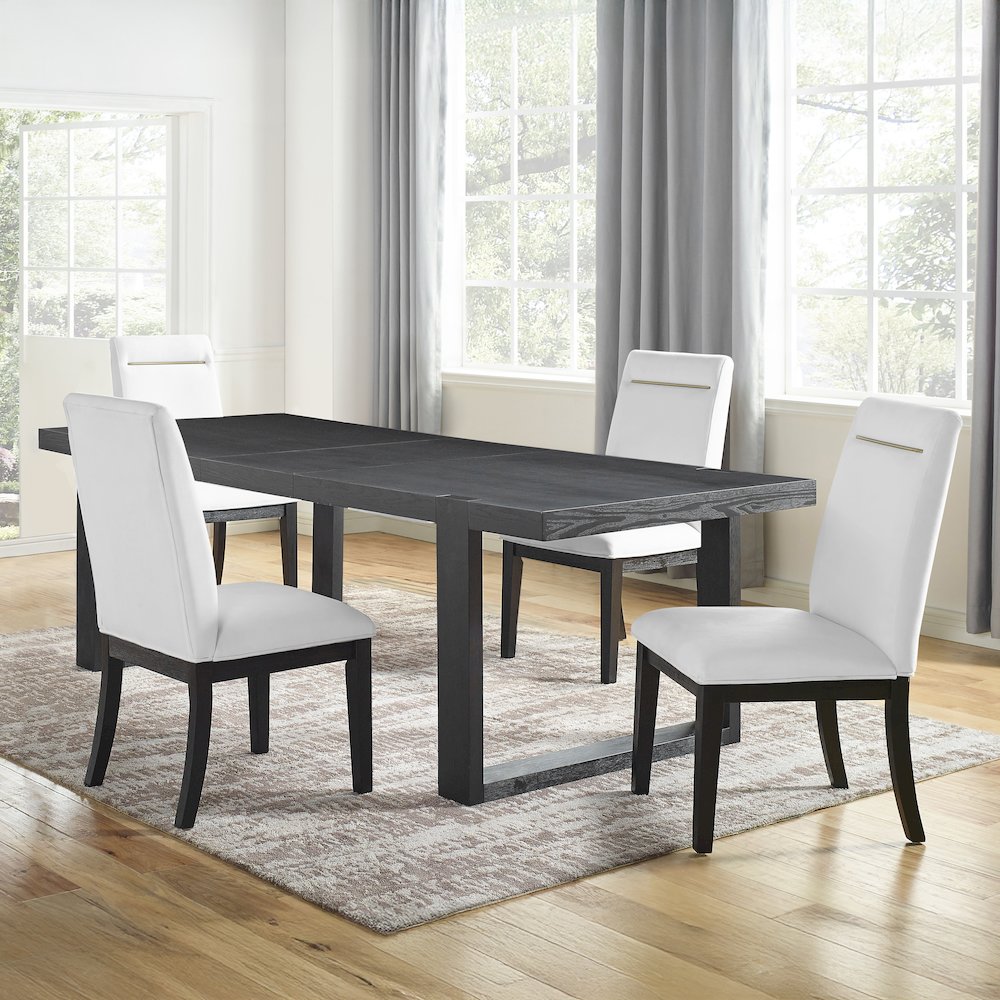 Yves Black Dining Table With 4 White Chairs