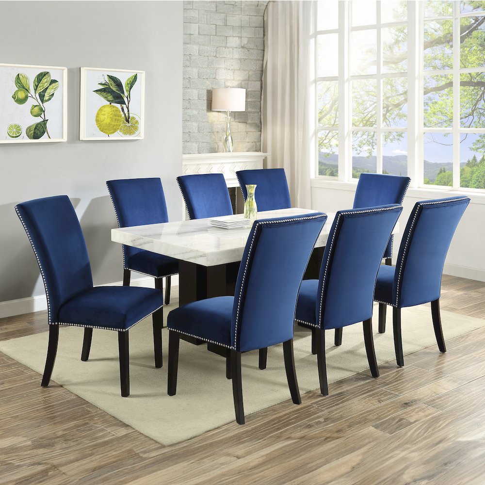 Camila 9PC Rectangle Dining Set Blue Chair