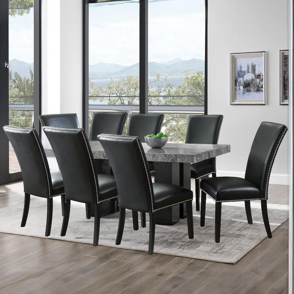 Camila 9PC Rectangle Dining Set Black Chair