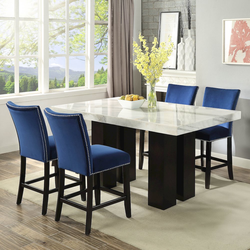 Camila 5PC Rectangle Counter Set Blue Chair
