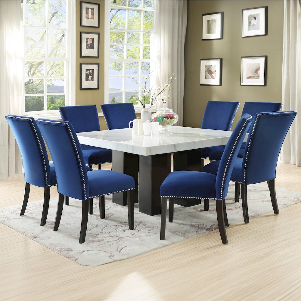Camila 9PC Square Dining Set Blue Chair