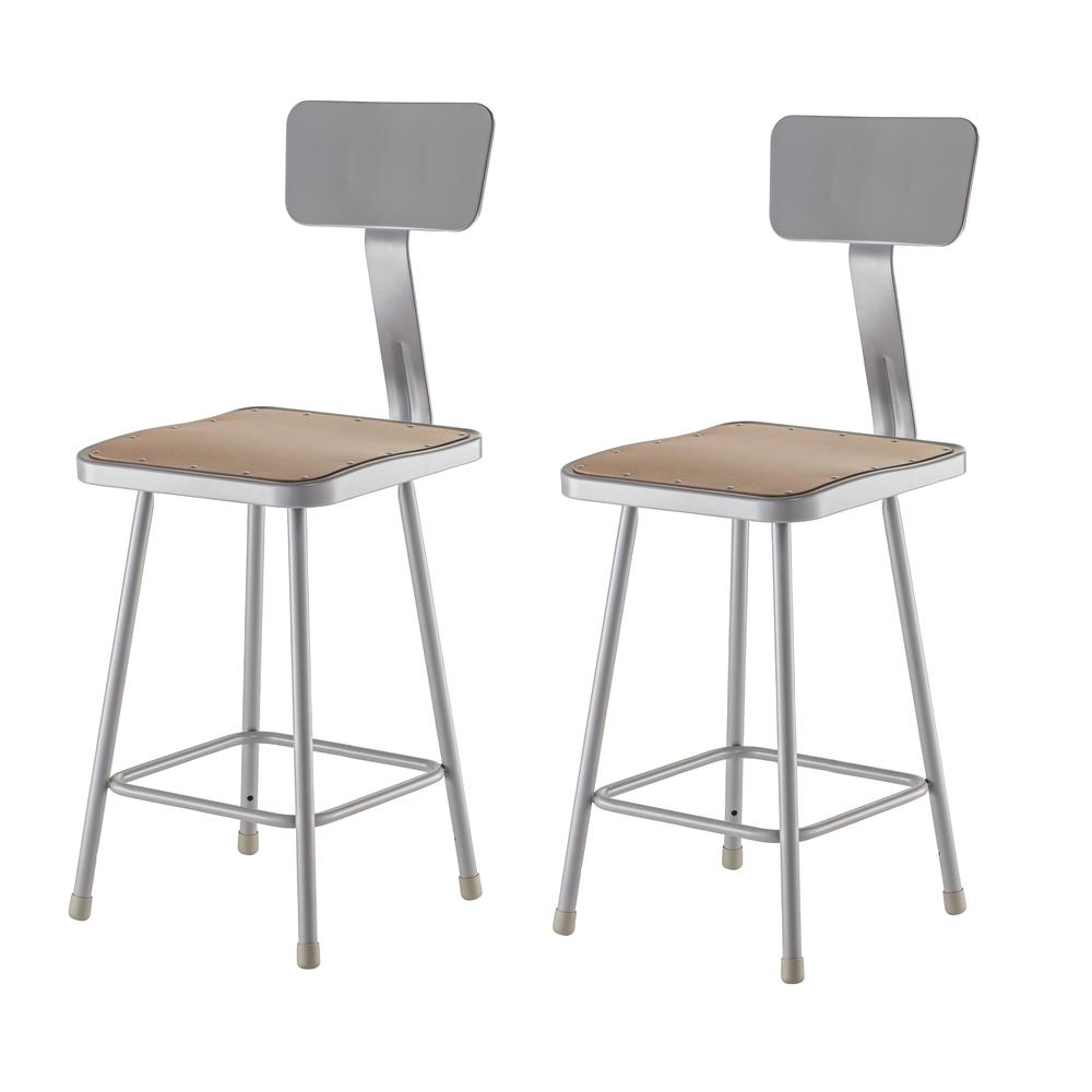 (2 Pack) NPS® 24″ Heavy Duty Square Seat Steel Stool With Backrest